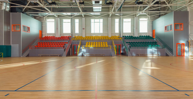 The mixed-use gym of the educational complex on the territory of "Comfort Town" residential area. The kindergarten unit. Construction, 2014  Archimatika