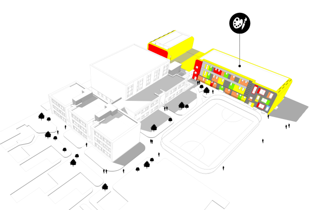 The school block in the educational complex on the territory of "Comfort Town" Construction, 2014  Archimatika