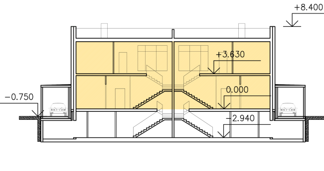 Buildings of "Baltiyskaya Zhemchuzhina" complex (Dudergoff Club residential project). Section view (a blocked residential house) � Sergey Tsytsin Architects