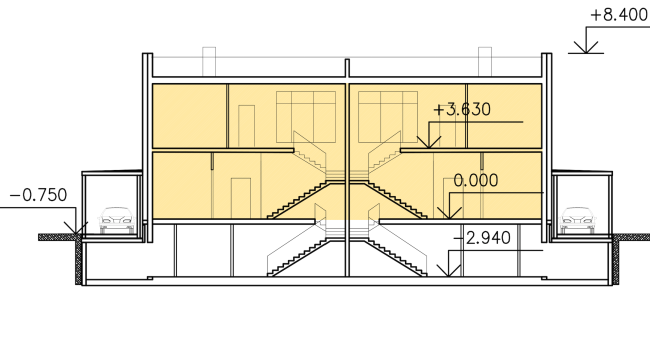 Buildings of "Baltiyskaya Zhemchuzhina" complex (Dudergoff Club residential project). Section view (a blocked residential house)  Sergey Tsytsin Architects