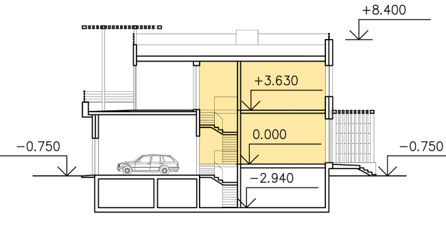 Buildings of "Baltiyskaya Zhemchuzhina" complex (Dudergoff Club residential project). Section view (a blocked residential house)  Sergey Tsytsin Architects