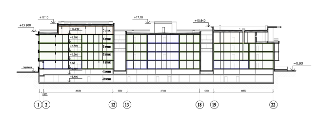 Buildings of "Baltiyskaya Zhemchuzhina" complex (Dudergoff Club residential project). Section view (a sectional residential house) � Sergey Tsytsin Architects