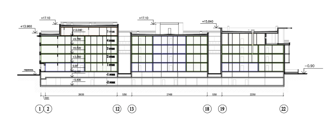 Buildings of "Baltiyskaya Zhemchuzhina" complex (Dudergoff Club residential project). Section view (a sectional residential house)  Sergey Tsytsin Architects