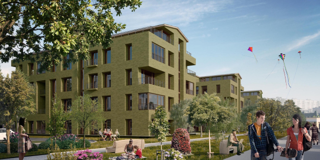 Residential area in Pushkin. View of the lofts from the park. Project, 2016 � Arkhstroydesign ASD