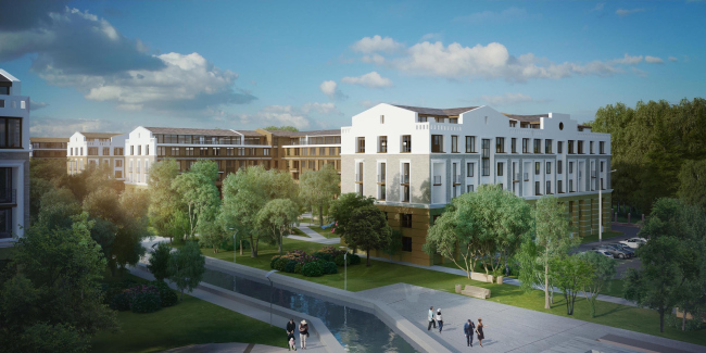 Residential area in Pushkin. View of the residential blocks from the Cathedral Square. Project, 2016 � Arkhstroydesign ASD
