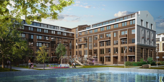 Residential area in Pushkin. View of the residential area from the channel. Project, 2016  Arkhstroydesign ASD