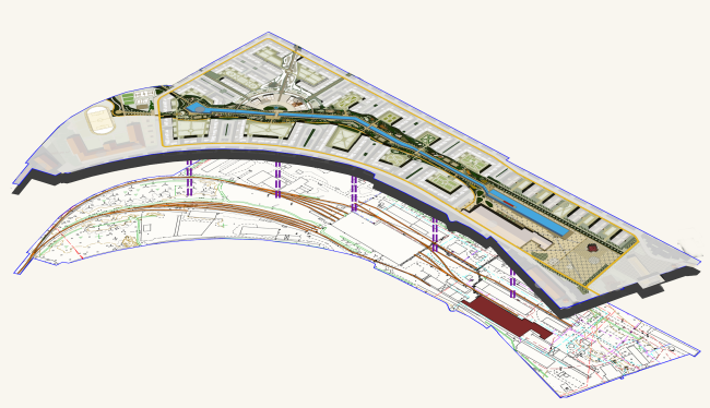 Residential area in Pushkin. The channel as a trace of the railway lines. Project, 2016  Arkhstroydesign ASD