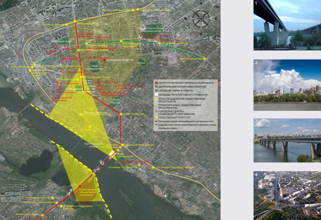 Architectural and planning concept of "Novosibirsk Srena" project. Proposal on uniting the main existing and designed public spaces of the city. Project, 2016  Arkhstroydesign