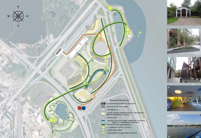 Architectural and planning concept of "Novosibirsk Srena". Pedestrian and cyclist flows. Project, 2016  Arkhstroydesign