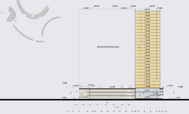 Architectural and planning concept of "Novosibirsk Srena" project. Section view. Project, 2016  Arkhstroydesign