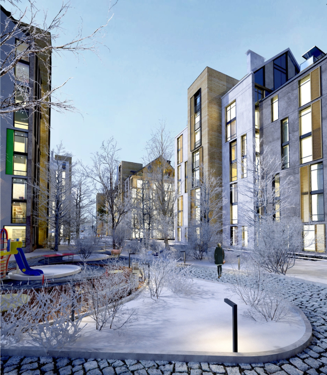 The housing complex on the Stryiska Street in Lviv. Yard. Project, 2016 � Archimatika