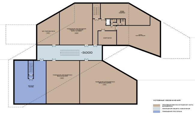 The villa complex and a winemaking center in Yalta. Plan of the first floor of the winery. Project, 2016  Sergey Tsytsin architects