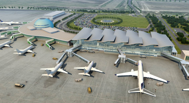 Новый пассажирский терминал аэропорта Астаны. Проект 2015, реализация намечена на 2017. Проект © MabetexGroup