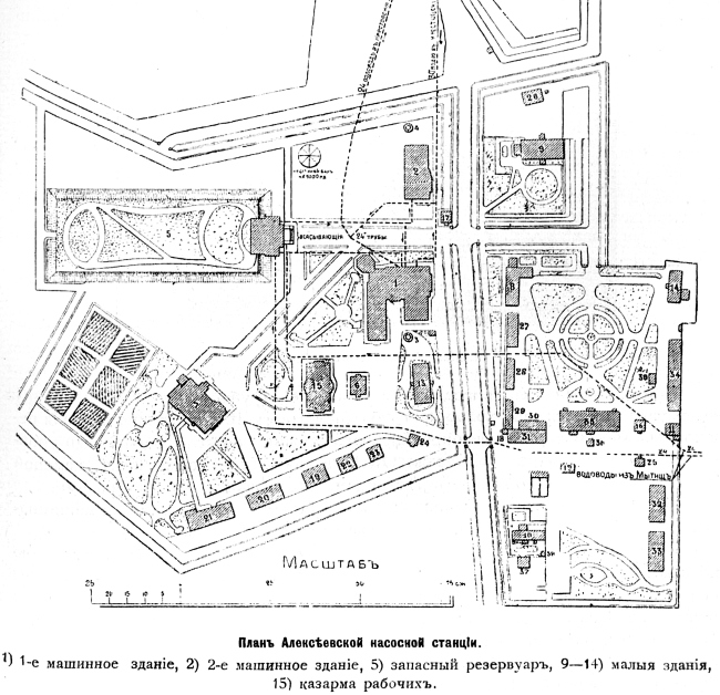 Plan of the Alekseevskaya pumping station. Taken from I.Verner "Today's Economy of Moscow", 1913