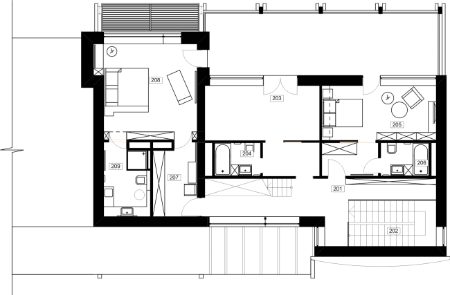 Частный жилой дом «Julia House». План 2 этажа. Реализация, 2014 © Архитектурная мастерская Романа Леонидова