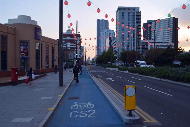 ���� �� ����� Cycle Superhighways (CS2) � ������ ������� ����������. �����: Cmglee. �������� CC BY-SA 3.0