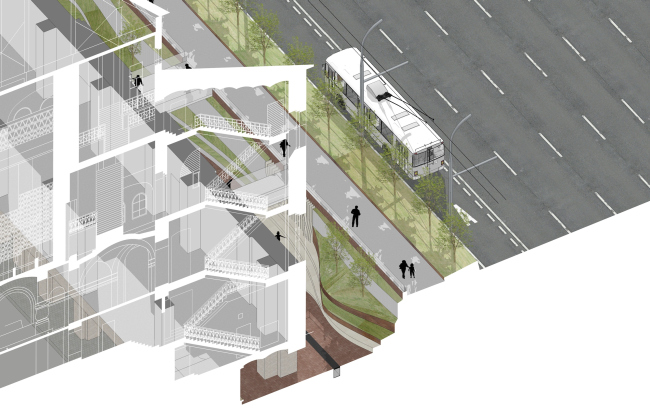 "Museum Park". Organization of the pedestrian zone and the territory adjacent to the Polytechnic Museum. Project, 2016 � Wowhaus
