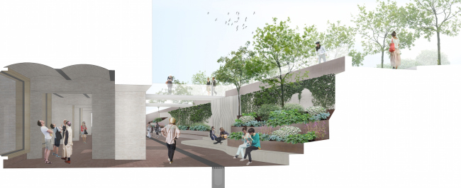 "Museum Park". Organization of the pedestrian zone and the territory adjacent to the Polytechnic Museum. The depression. Project, 2016 � Wowhaus