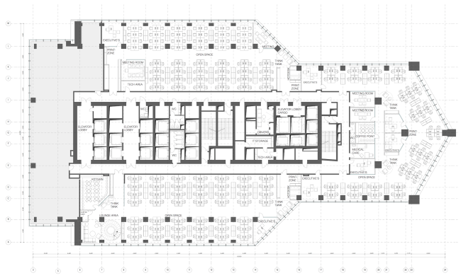 Офис Orange Business Services в башне «Меркурий». План 10 этажа. Реализация, 2016 © T+T Architects