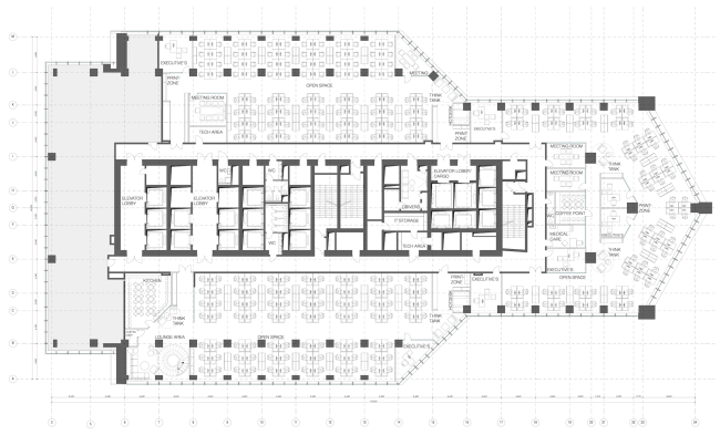Office of Orange Business Services in the Mercury Tower. Plan of the 10th floor. Implementation, 2016 © T+T Architects