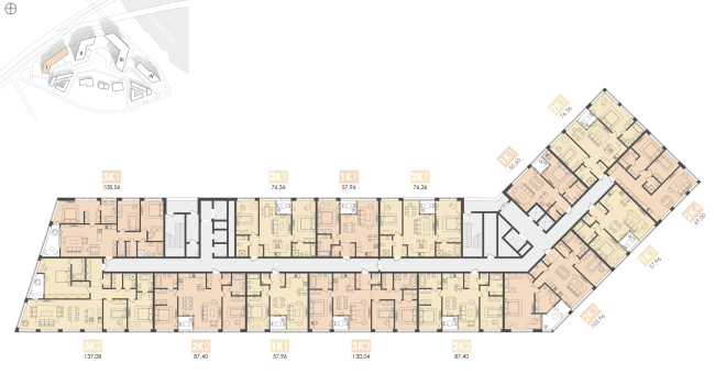 Mixed-use complex on the territory of the Milikrovlya factory. Plan of the standard floor (Building 1). Project, 2015  Archimatika