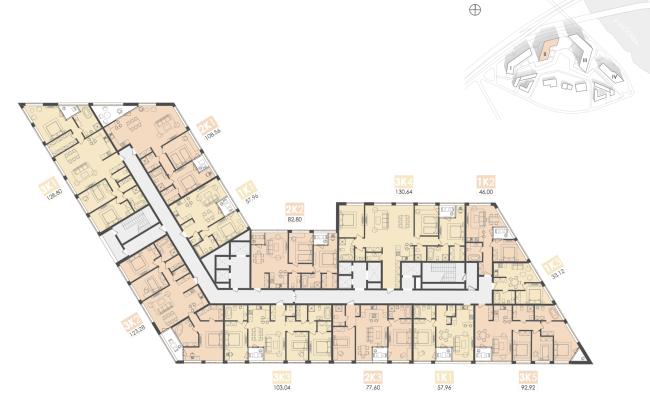 Mixed-use complex on the territory of the Milikrovlya factory. Plan of the standard floor (Building 2). Project, 2015  Archimatika