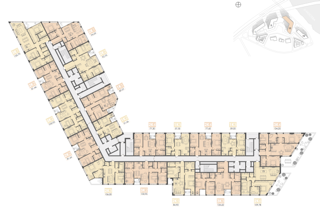 Mixed-use complex on the territory of the Milikrovlya factory. Plan of the standard floor (Building 3). Project, 2015  Archimatika