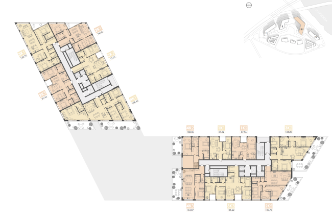 Mixed-use complex on the territory of the Milikrovlya factory. Plan of the standard floor of the tower (Building 3). Project, 2015  Archimatika