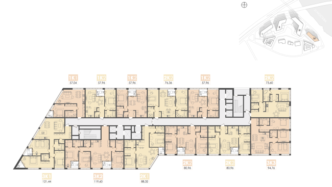 Mixed-use complex on the territory of the Milikrovlya factory. Plan of the standard floor of the tower (Building 4). Project, 2015  Archimatika