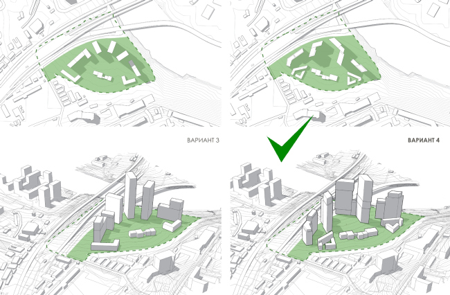 Mixed-use complex on the territory of the Milikrovlya factory. Volumetric compositional versions. Project, 2015  Archimatika