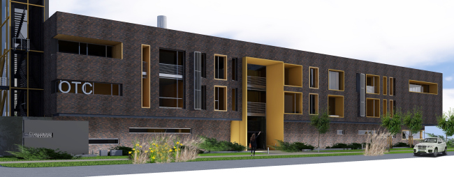 The administrative and office building with a heating boiler-house in the town of Odintsovo. View from the Zapadnaya Street. Project, 2015 � Arkhstroydesign