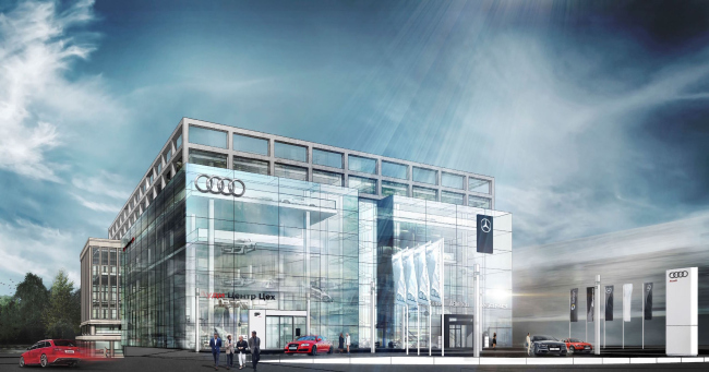 Dealership center of Mercedes-Benz and Audi on the territory of ZIL Plant. Project, 2016  Kleinewelt Architekten