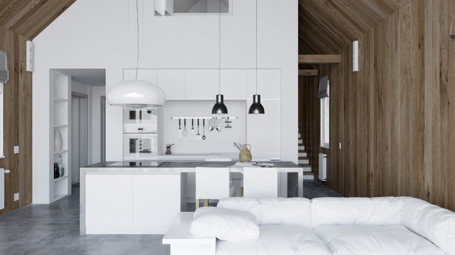 Русский стиль. Интерьер: вид на многофункциональный блок © Ilya Samsonov Architecture & Design
