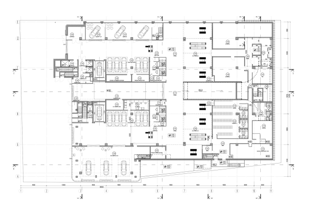 Dealership center of Mercedes-Benz and Audi on the territory of ZIL Plant. Plan of the 1st floor. Project, 2016  Kleinewelt Architekten