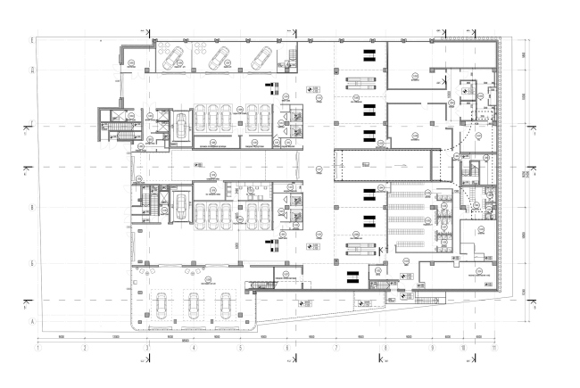 Dealership center of Mercedes-Benz and Audi on the territory of ZIL Plant. Plan of the 1st floor. Project, 2016 � Kleinewelt Architekten