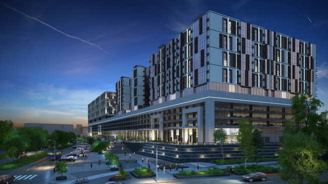 Multifunctional complex in "Park of Legends" on the territory of the former ZIL plant. Night view � Olimpproekt Group