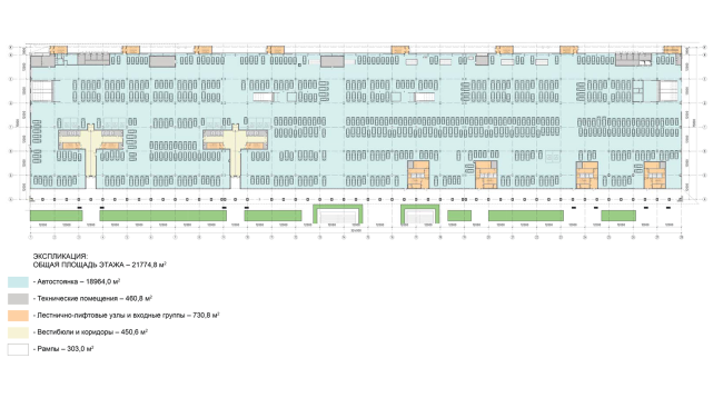 Multifunctional complex in "Park of Legends" on the territory of the former ZIL plant. Floor plan of the first floor  Olimpproekt Group