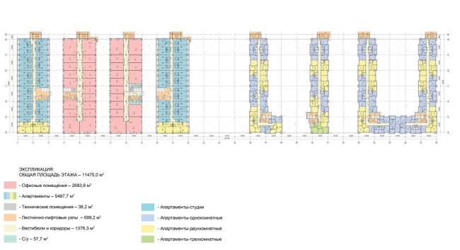 Multifunctional complex in "Park of Legends" on the territory of the former ZIL plant. Floor plan of the seventh floor  Olimpproekt Group