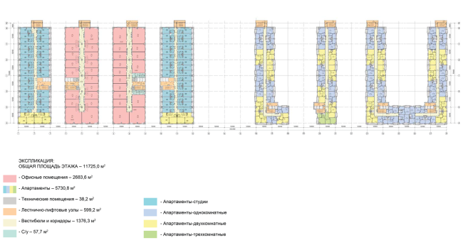 Multifunctional complex in "Park of Legends" on the territory of the former ZIL plant. Floor plan of the standard floor � Olimpproekt Group