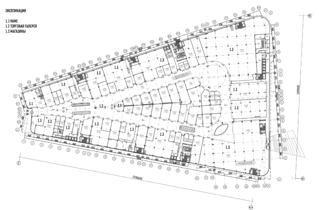 "Oceania" multifunctional center (facade solution). Plan of the first floor  Asadov Architectural Bureau