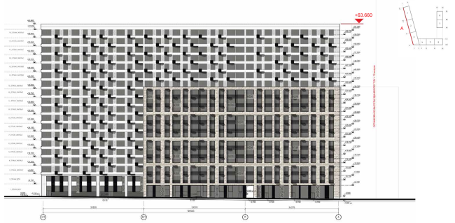 Housing complex at the Mikhailova Street. Elevation on grid in axes C1-A � Olimpproekt Group