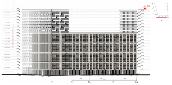 Housing complex at the Mikhailova Street. Elevation on grid in axes 1-26 � Olimpproekt Group