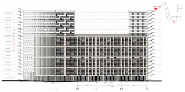 Housing complex at the Mikhailova Street. Elevation on grid in axes 1-26  Olimpproekt Group