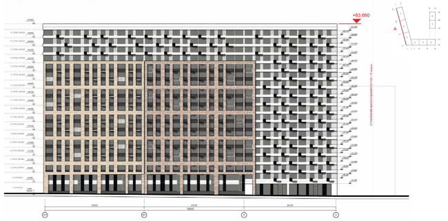 Housing complex at the Mikhailova Street. Elevation on grid in axes C1-A  Olimpproekt Group