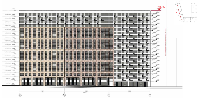 Housing complex at the Mikhailova Street. Elevation on grid in axes C1-A � Olimpproekt Group