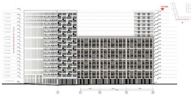 Housing complex at the Mikhailova Street. Elevation on grid in axes 1-26 � Olimpproekt Group