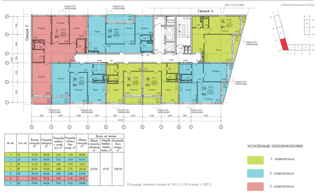 Housing complex at the Mikhailova Street. Plan of the standard floor floors 13-19 � Olimpproekt Group