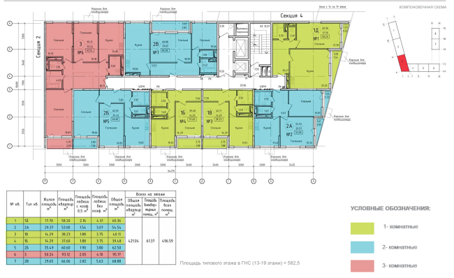 Housing complex at the Mikhailova Street. Plan of the standard floor floors 13-19  Olimpproekt Group