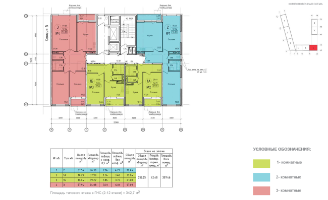 Housing complex at the Mikhailova Street. Plan of the standard floor of Section 6  Olimpproekt Group