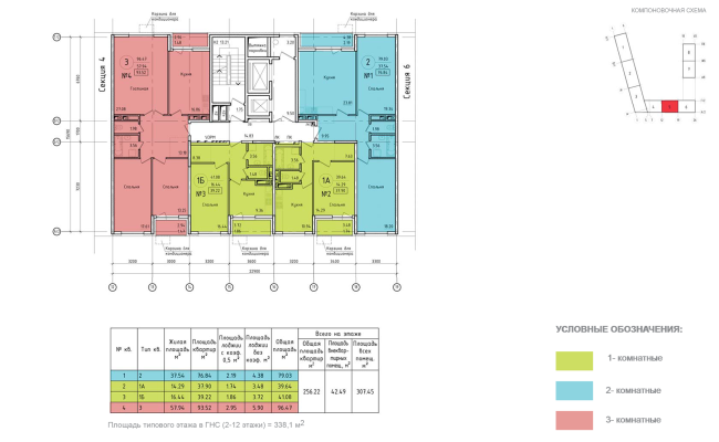 Housing complex at the Mikhailova Street. Plan of the standard floor of Section 5 � Olimpproekt Group